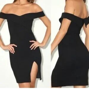 NWT Lulus Classic Glam Black Off-The-Shoulder Bodycon Dress Small